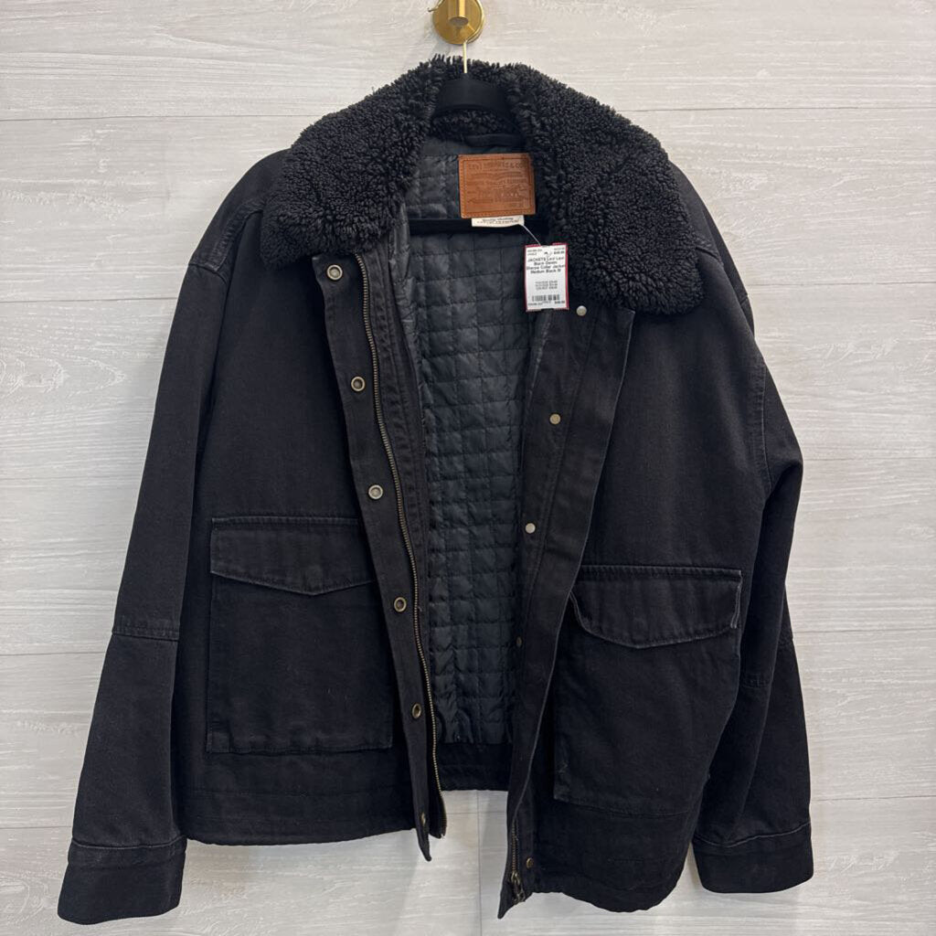 Levi Black Denim Sherpa Collar Jacket Medium