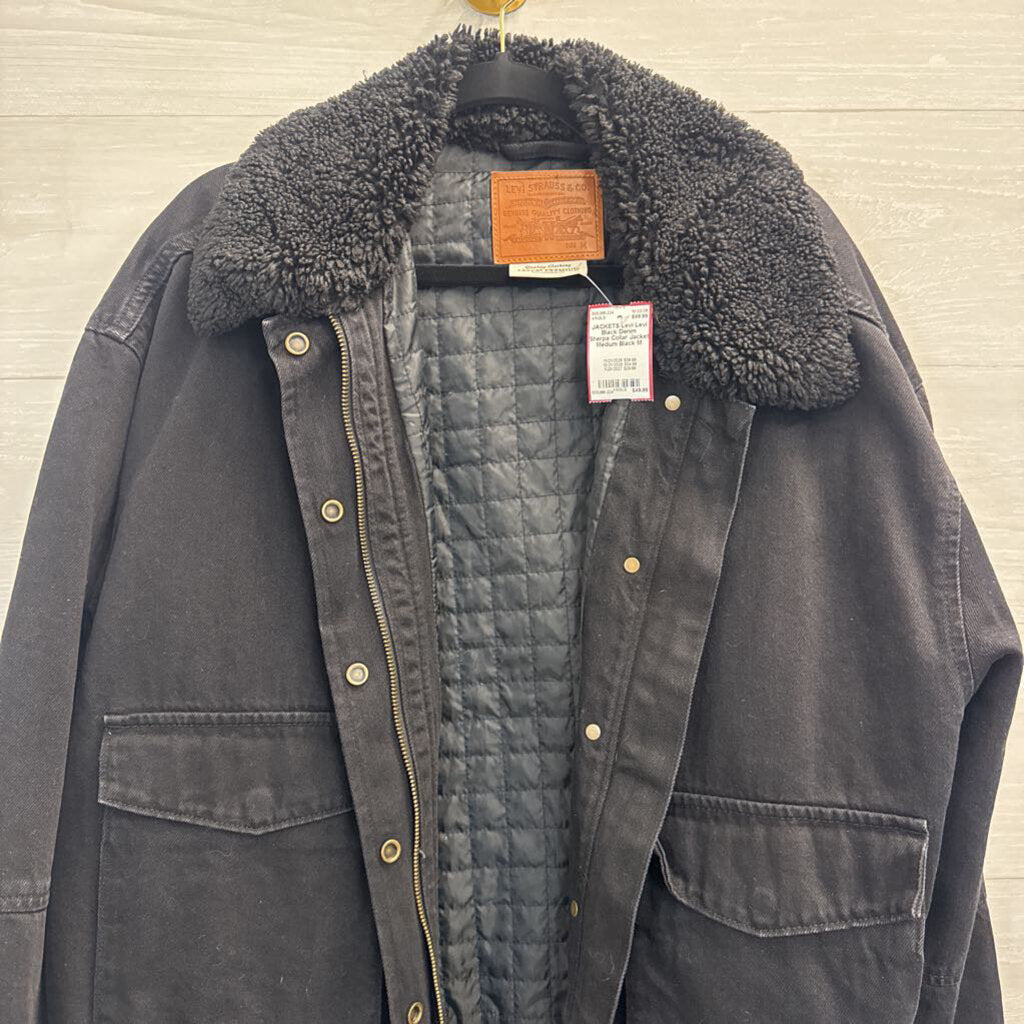 Levi Black Denim Sherpa Collar Jacket Medium