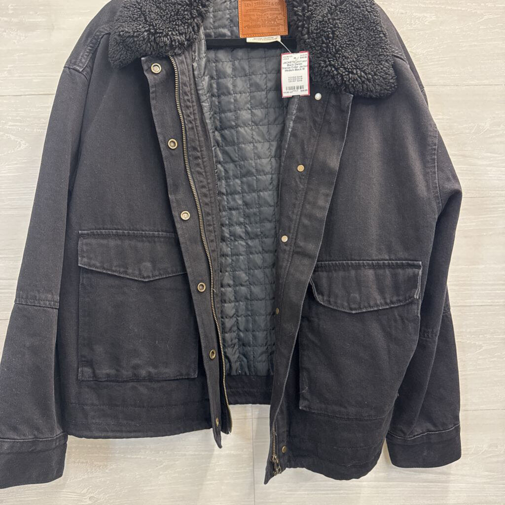 Levi Black Denim Sherpa Collar Jacket Medium