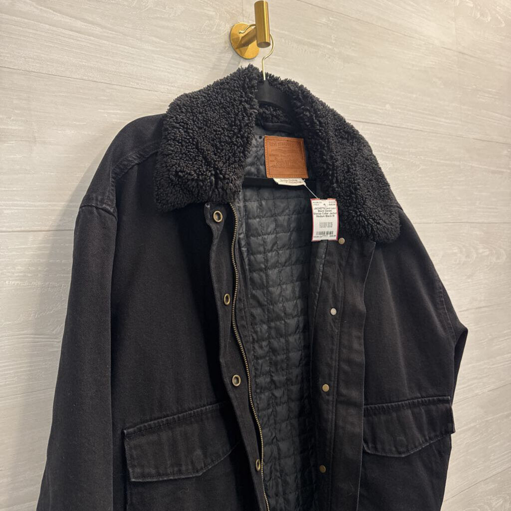 Levi Black Denim Sherpa Collar Jacket Medium