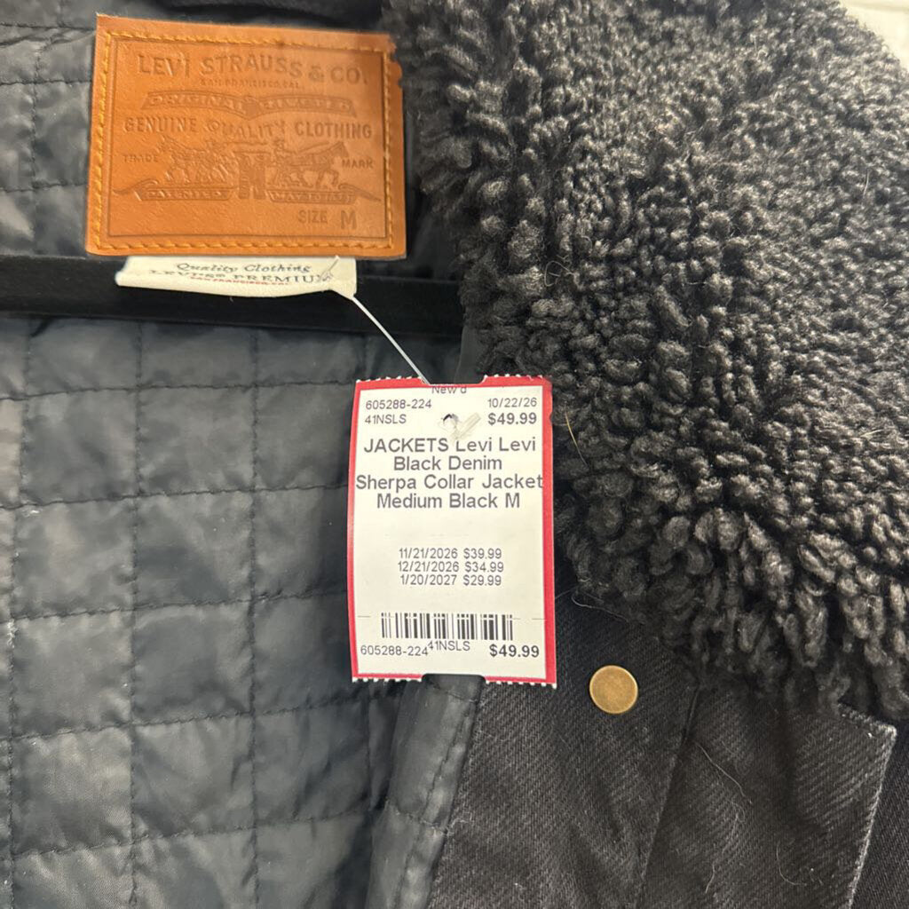 Levi Black Denim Sherpa Collar Jacket Medium