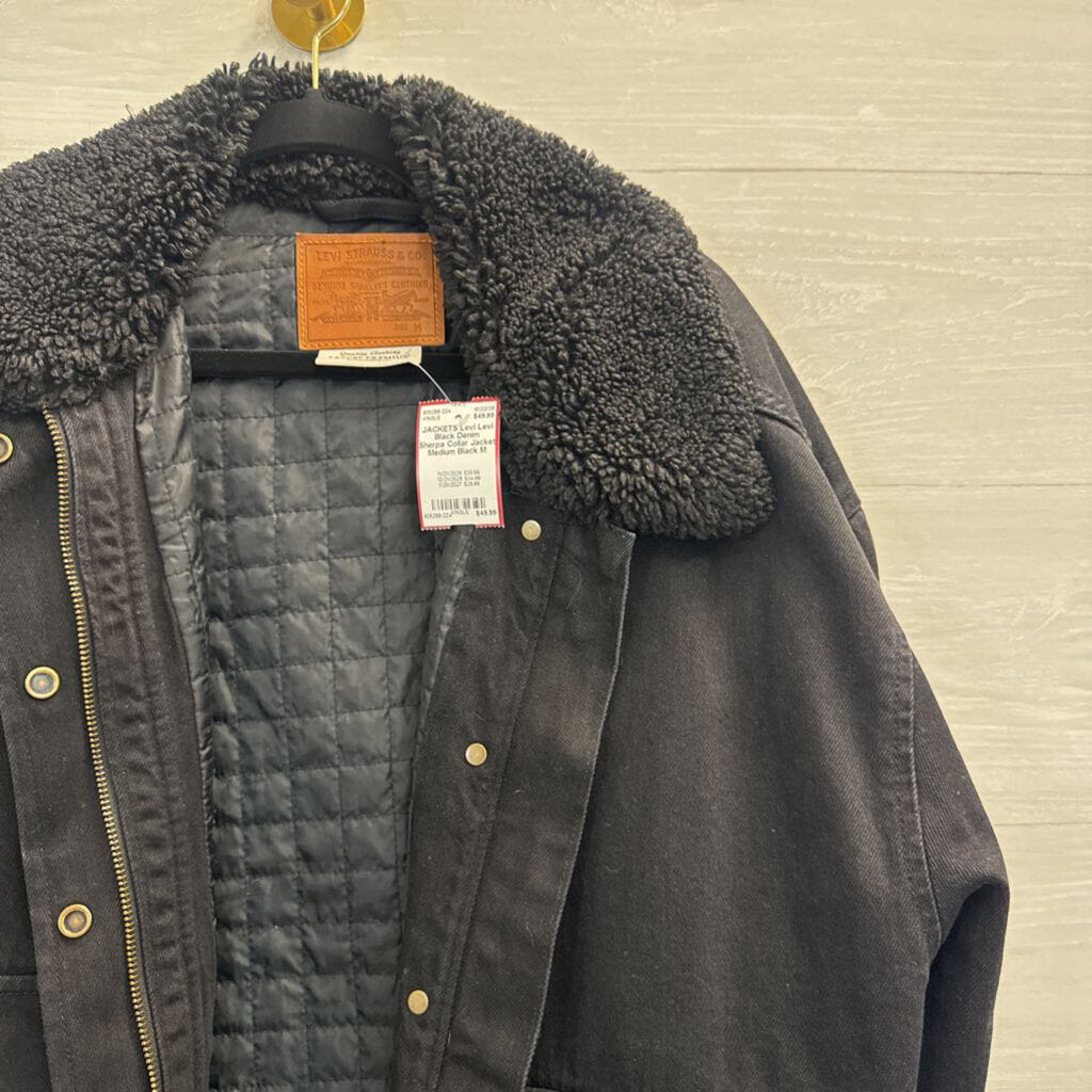Levi Black Denim Sherpa Collar Jacket Medium