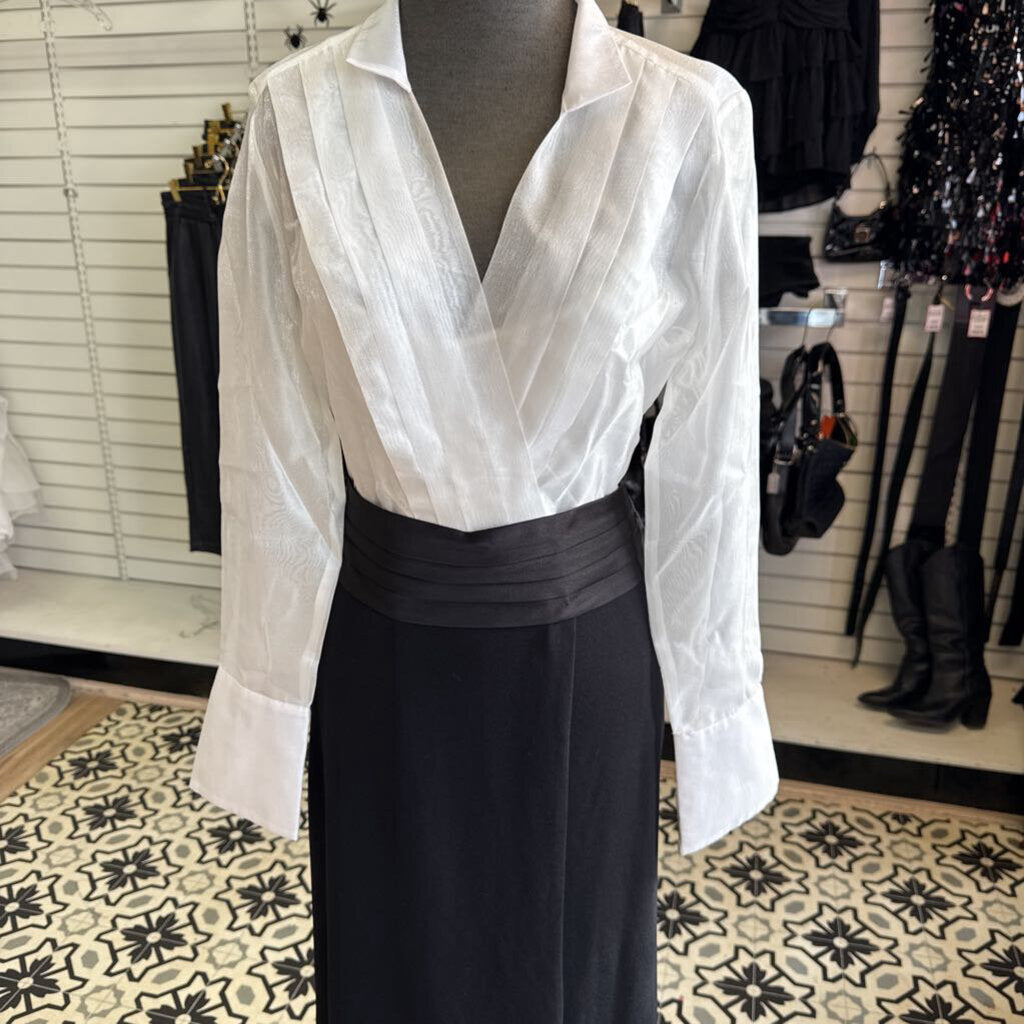 Donna Karan White Long Sleeve Top/ Black Skirt Long Formal Dress 10