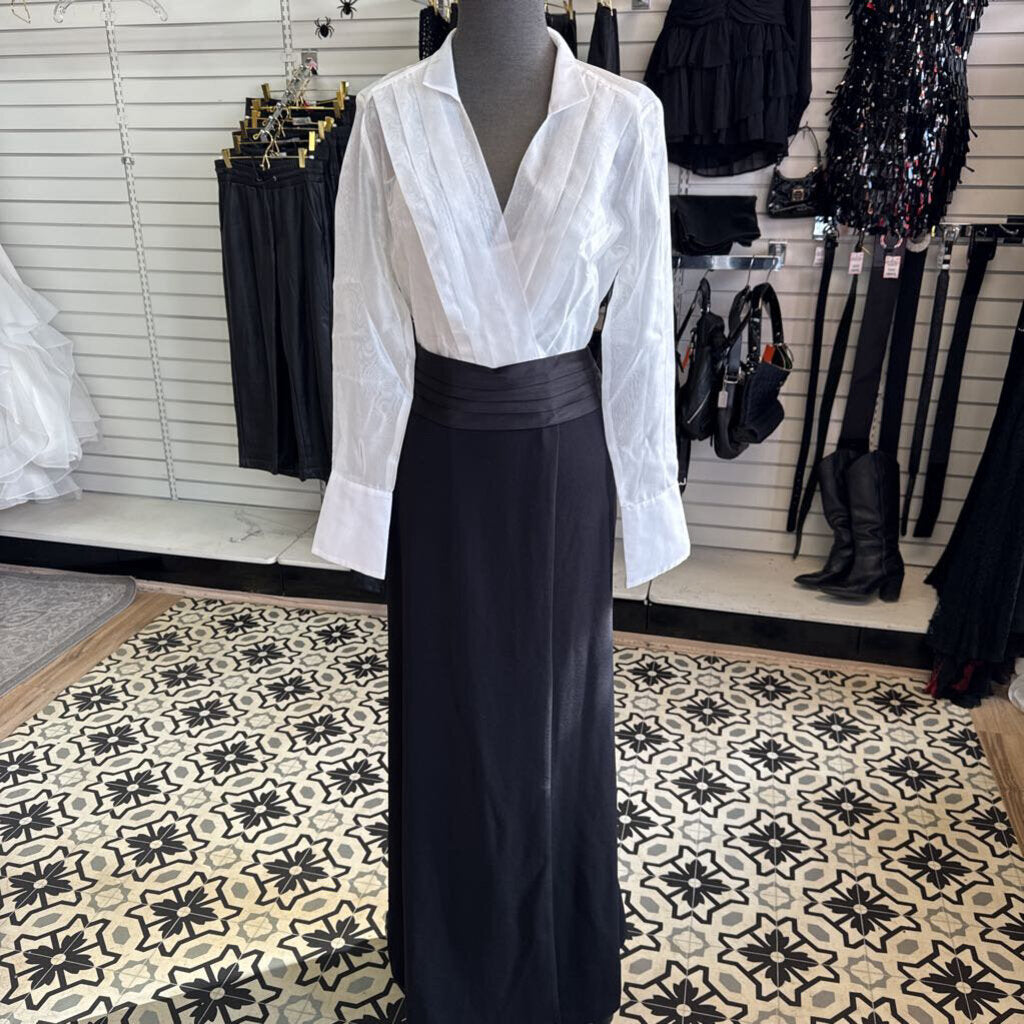 Donna Karan White Long Sleeve Top/ Black Skirt Long Formal Dress 10