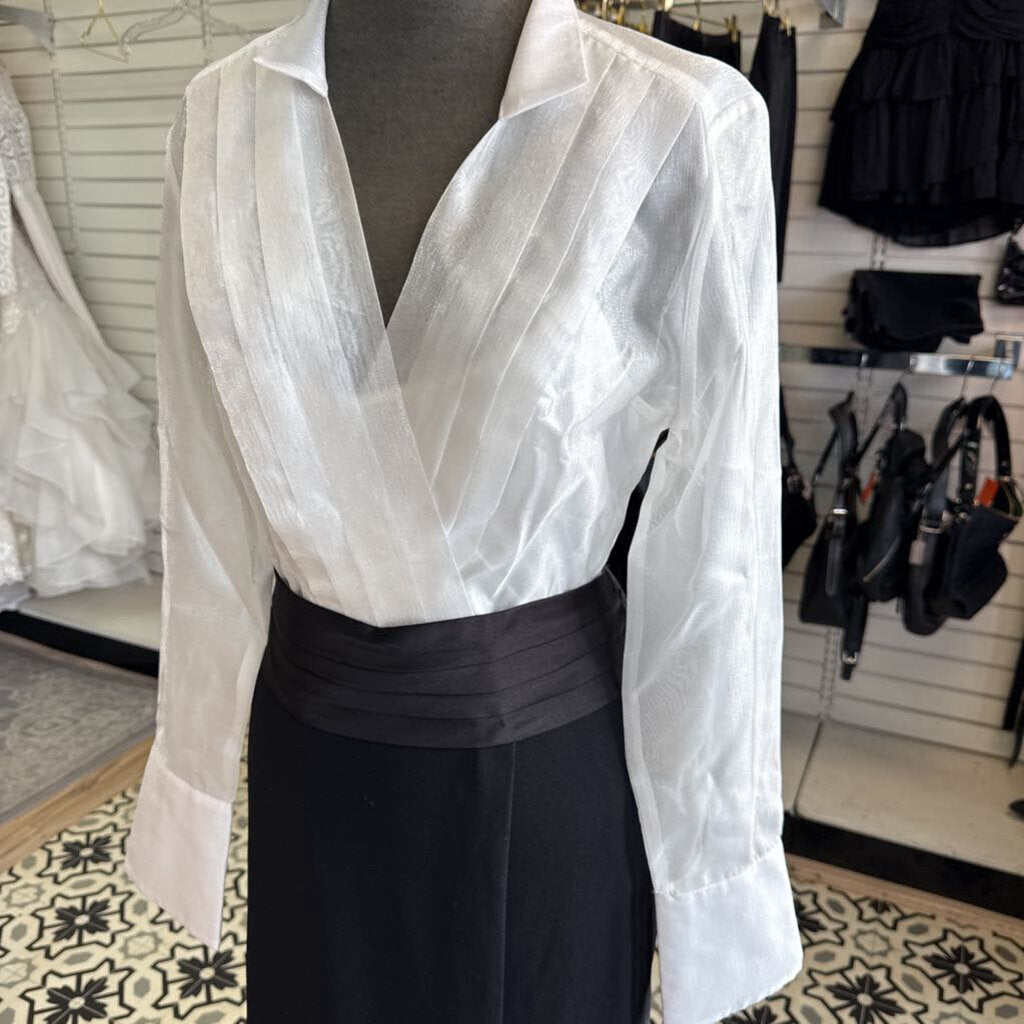 Donna Karan White Long Sleeve Top/ Black Skirt Long Formal Dress 10