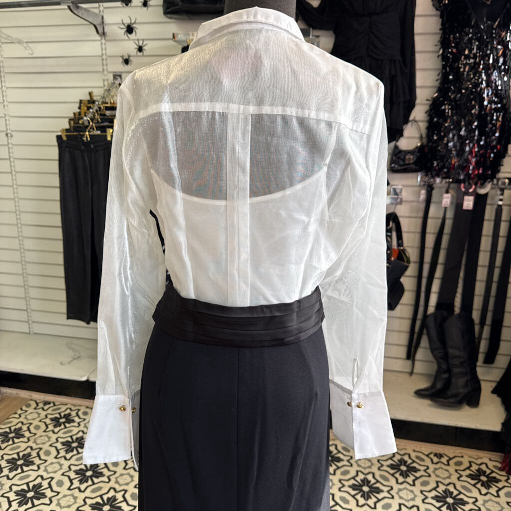 Donna Karan White Long Sleeve Top/ Black Skirt Long Formal Dress 10
