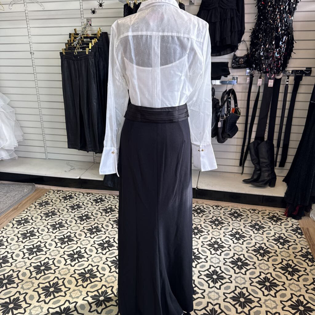 Donna Karan White Long Sleeve Top/ Black Skirt Long Formal Dress 10