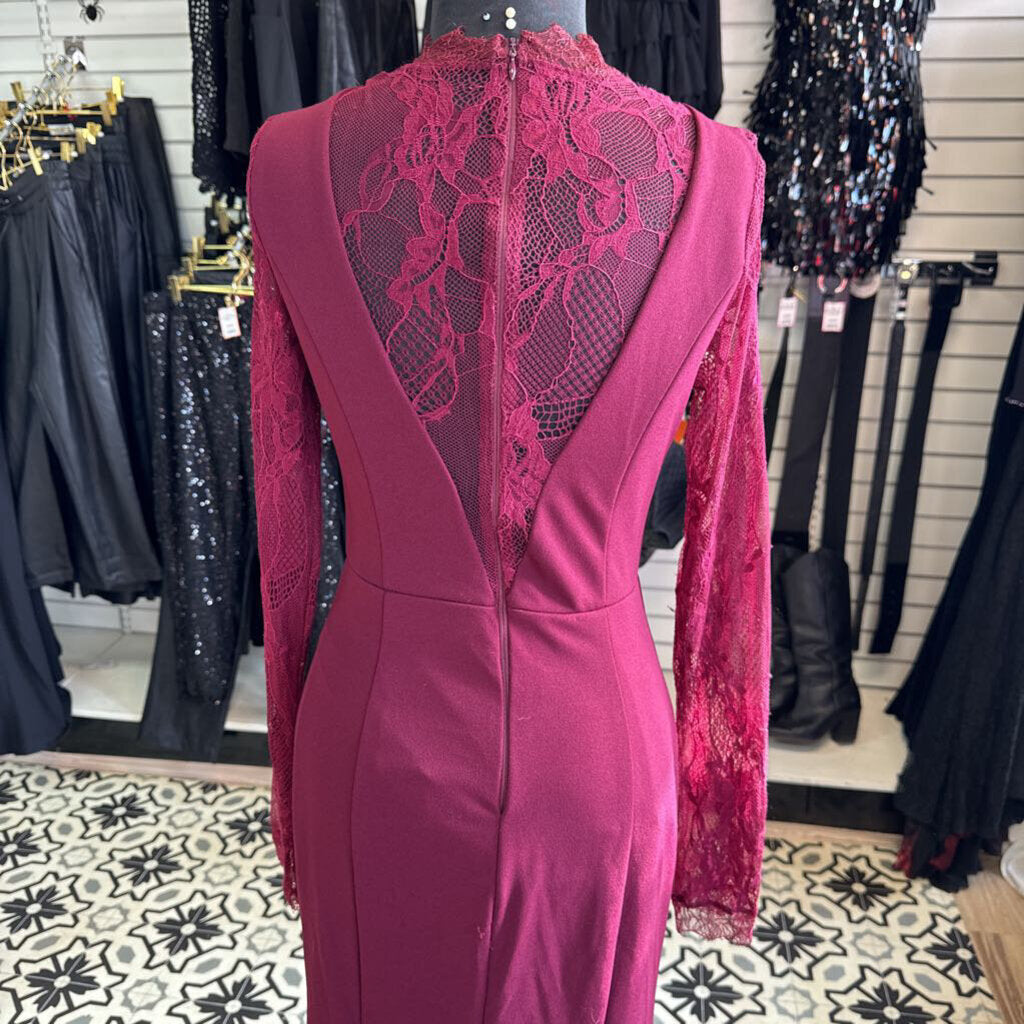 Lulus Burgundy Lace Long Sleeve Long Formal Dress Small