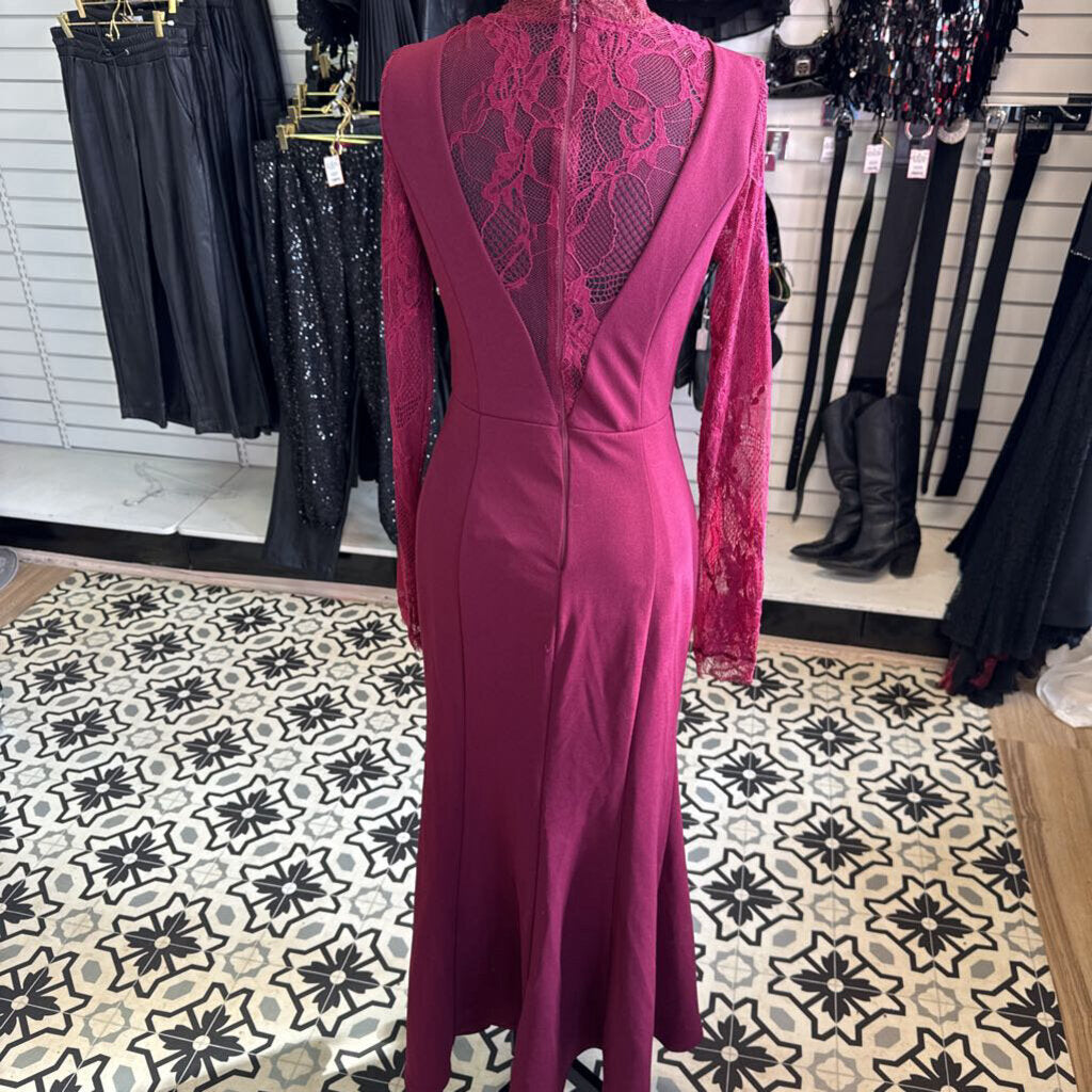 Lulus Burgundy Lace Long Sleeve Long Formal Dress Small