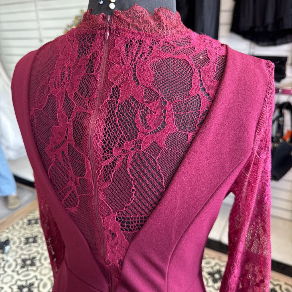 Lulus Burgundy Lace Long Sleeve Long Formal Dress Small