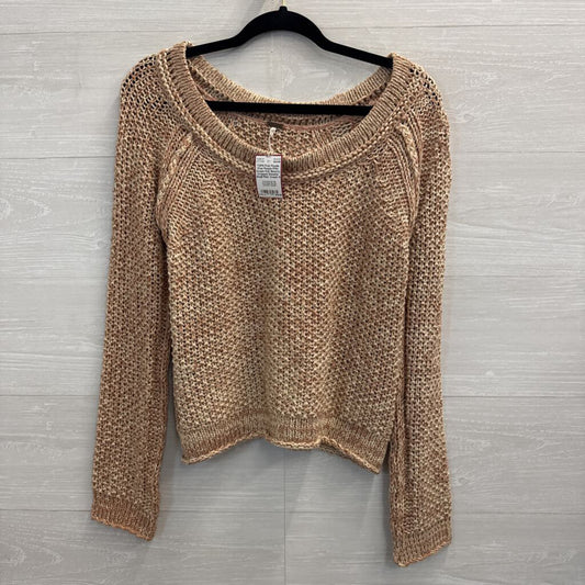 Free People Pink/ Cream Knit Slouchy Cropped Sweater Small