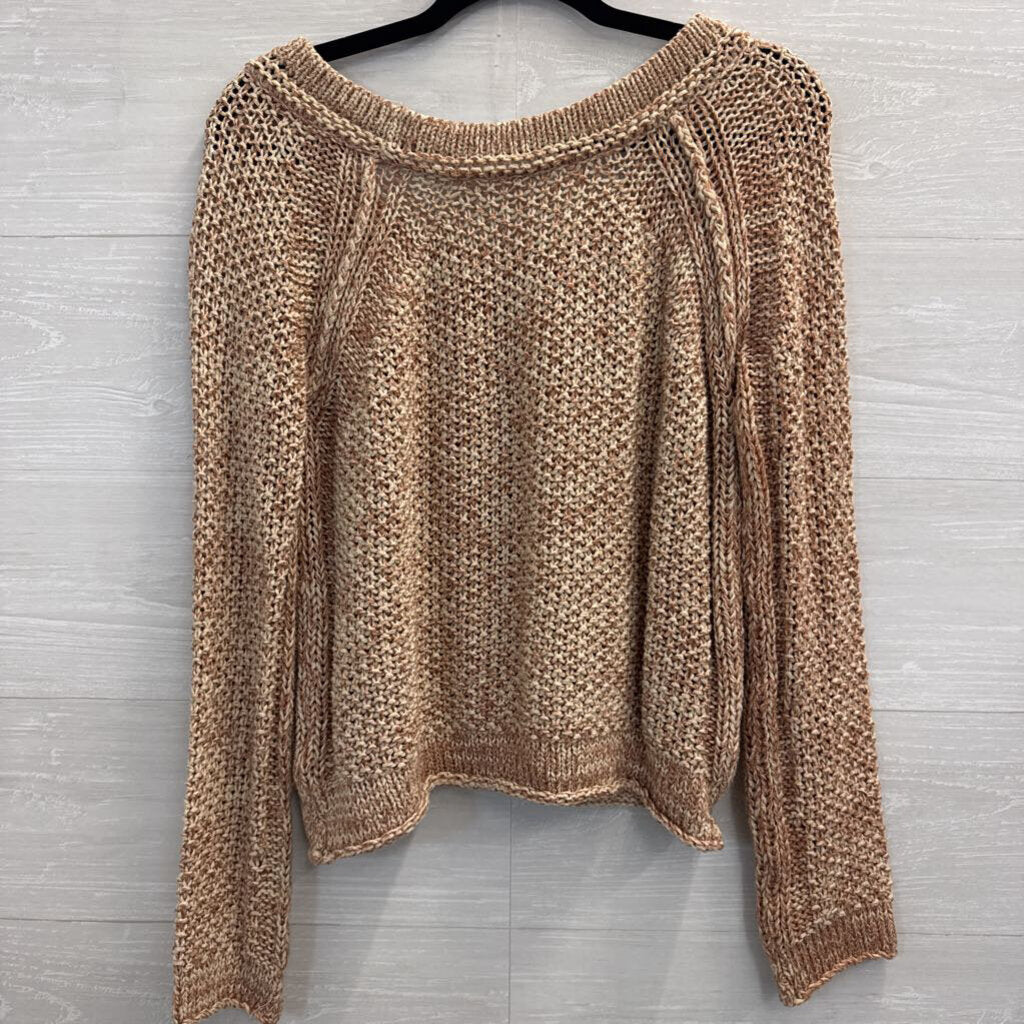 Free People Pink/ Cream Knit Slouchy Cropped Sweater Small