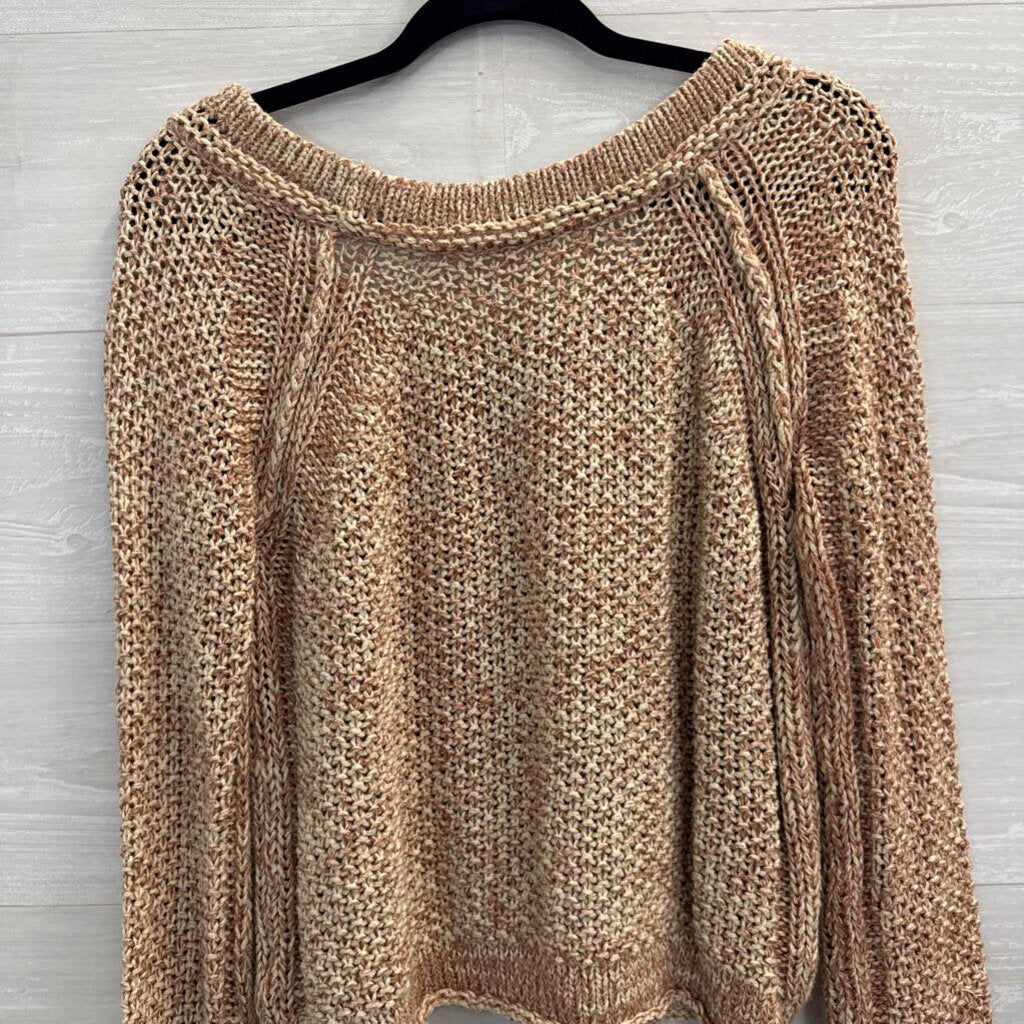 Free People Pink/ Cream Knit Slouchy Cropped Sweater Small