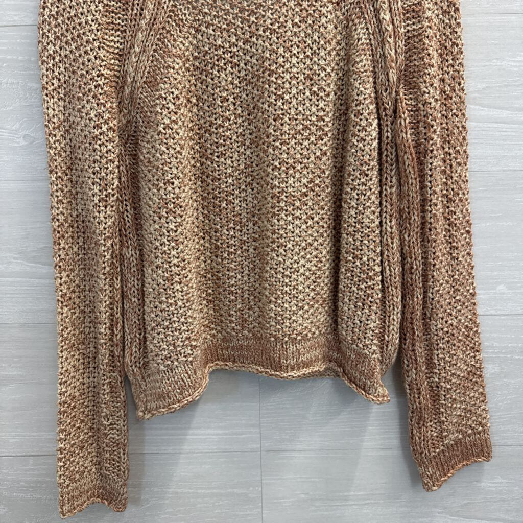 Free People Pink/ Cream Knit Slouchy Cropped Sweater Small