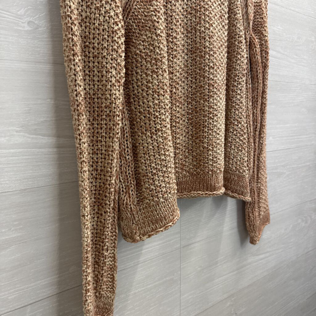 Free People Pink/ Cream Knit Slouchy Cropped Sweater Small