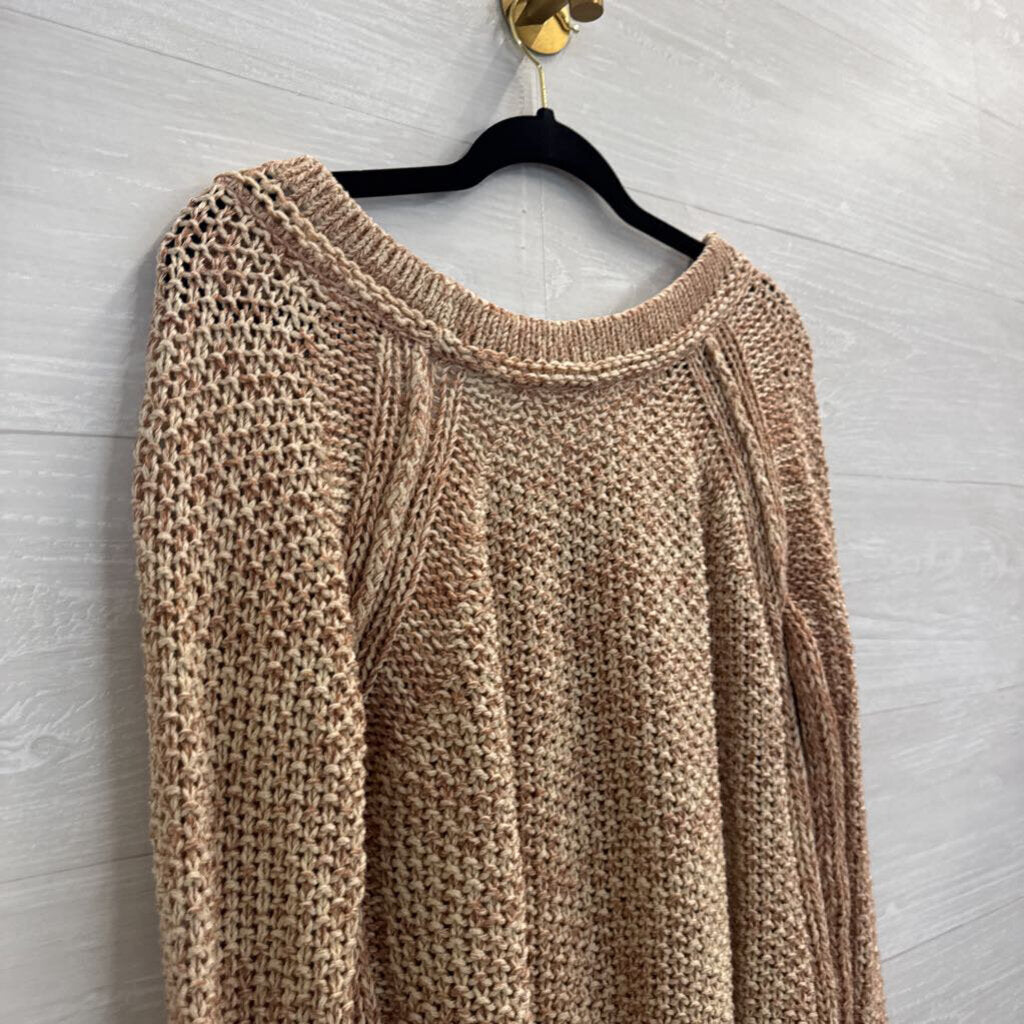 Free People Pink/ Cream Knit Slouchy Cropped Sweater Small