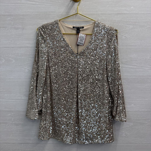 Cable and Gauge Gold/ Silver Sequin Long Sleeve Top Small
