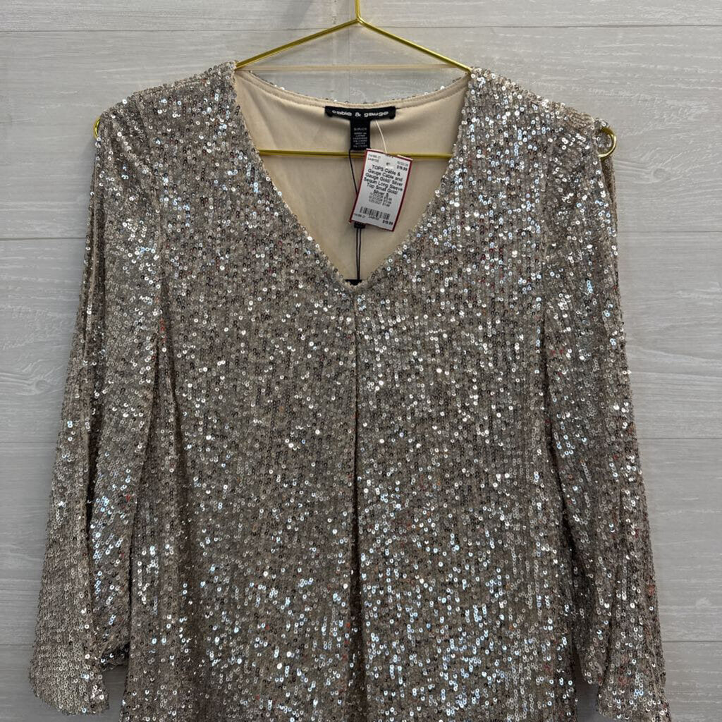Cable and Gauge Gold/ Silver Sequin Long Sleeve Top Small