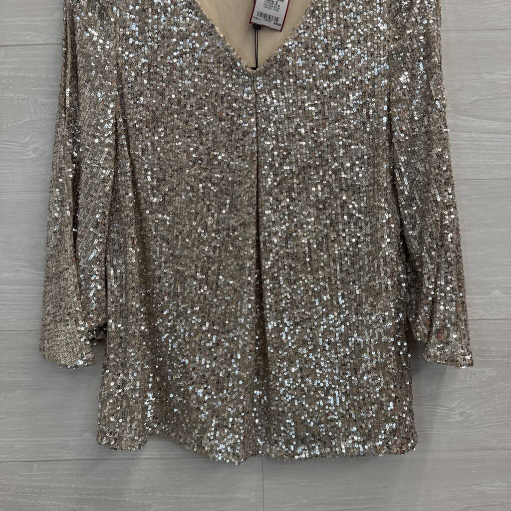 Cable and Gauge Gold/ Silver Sequin Long Sleeve Top Small