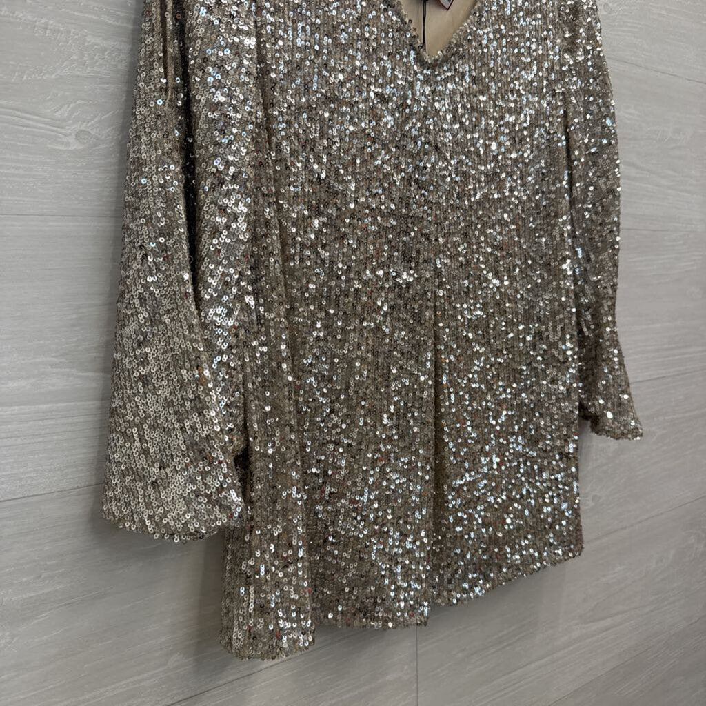 Cable and Gauge Gold/ Silver Sequin Long Sleeve Top Small
