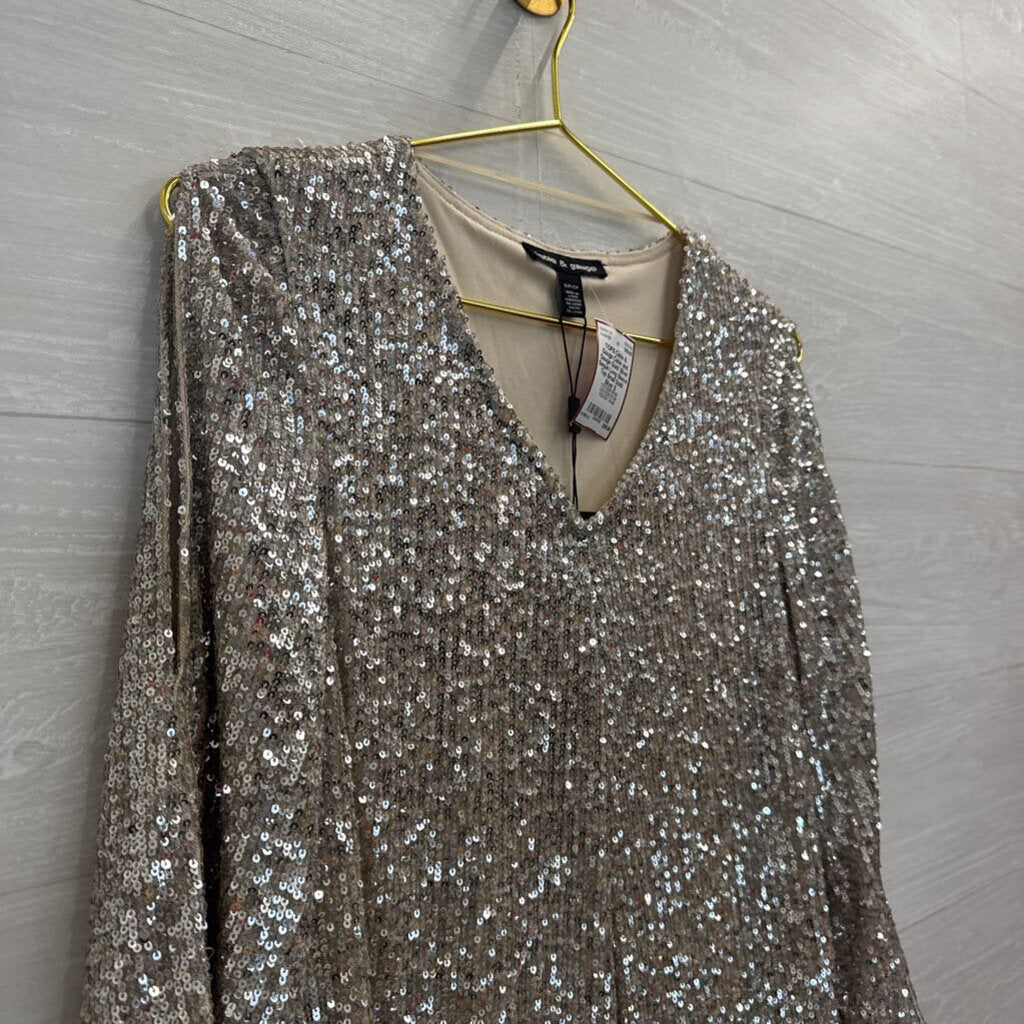 Cable and Gauge Gold/ Silver Sequin Long Sleeve Top Small