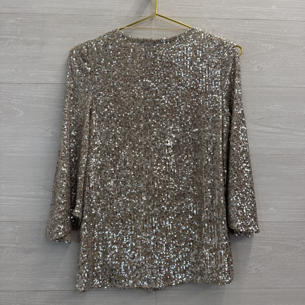 Cable and Gauge Gold/ Silver Sequin Long Sleeve Top Small