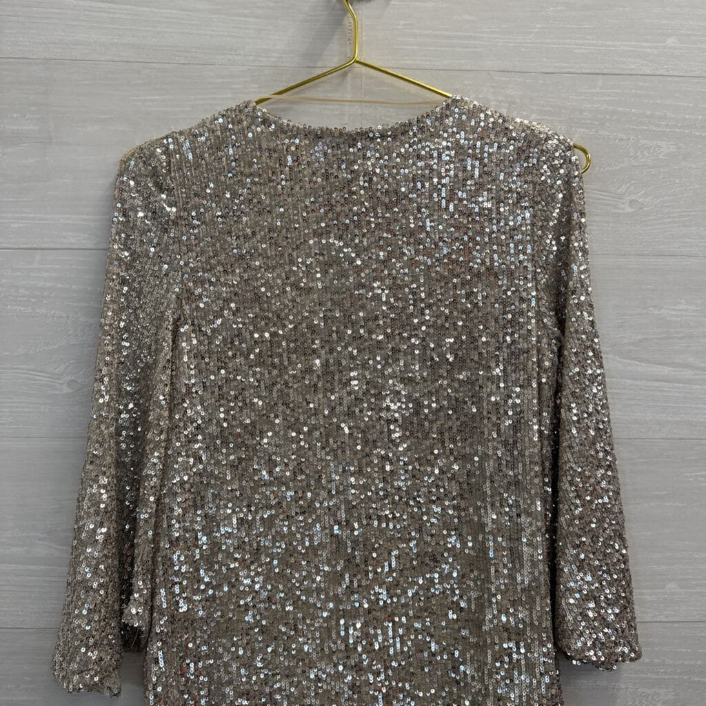 Cable and Gauge Gold/ Silver Sequin Long Sleeve Top Small