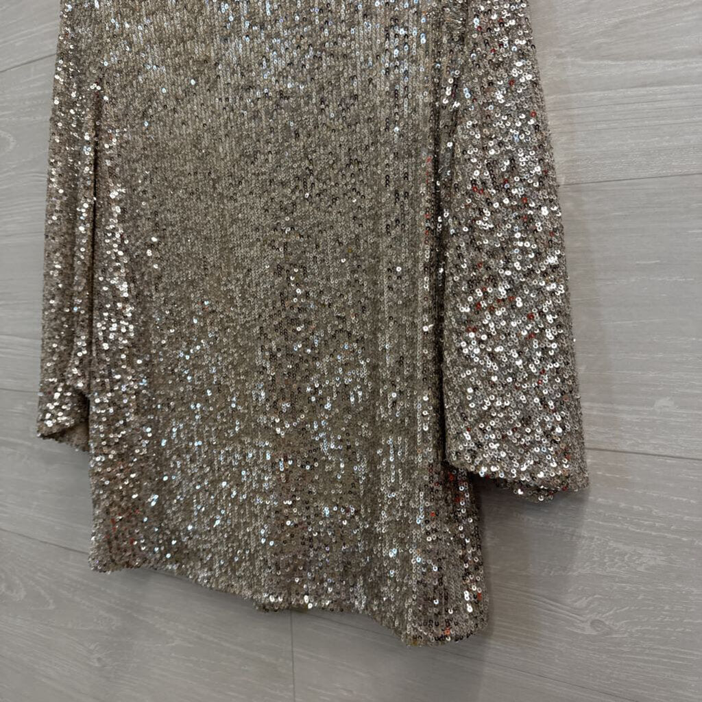 Cable and Gauge Gold/ Silver Sequin Long Sleeve Top Small