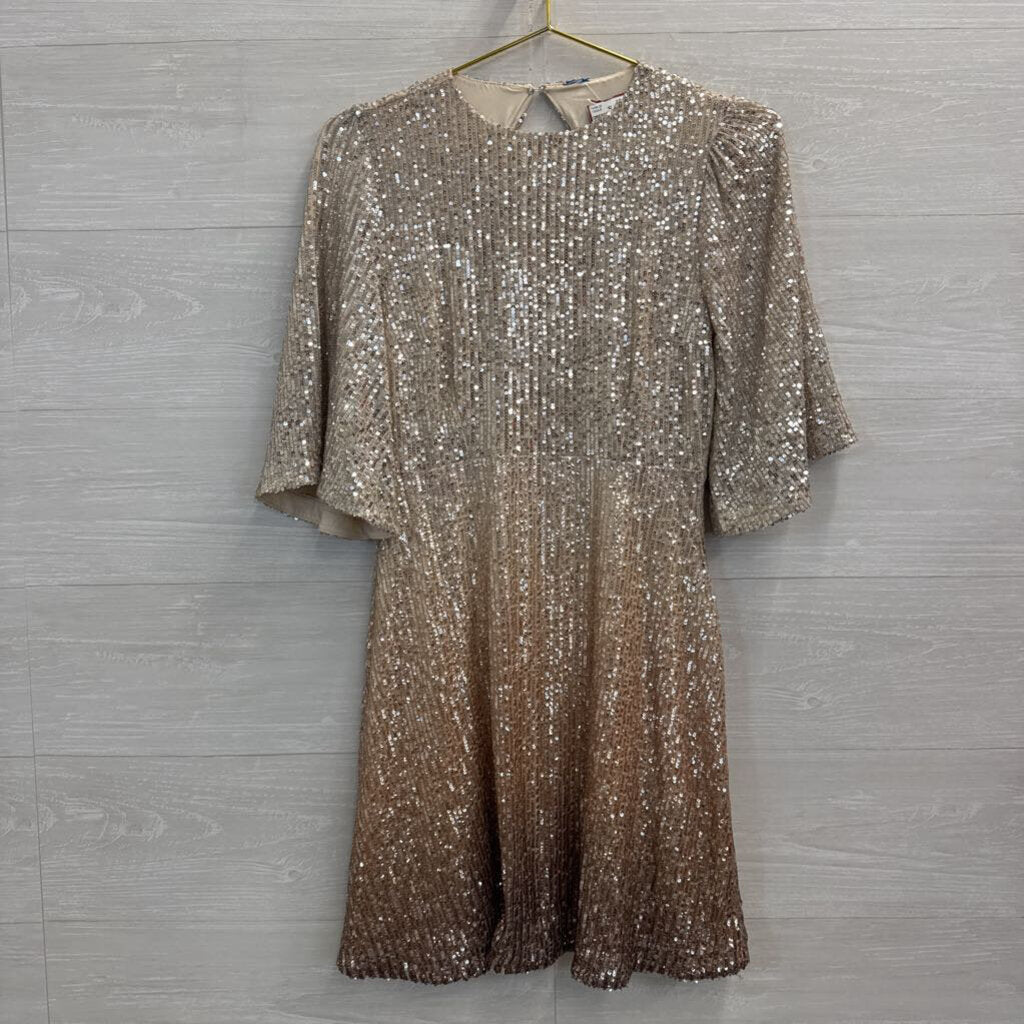 Silver/ Gold Ombre Sequin Short Sleeve Dress Small