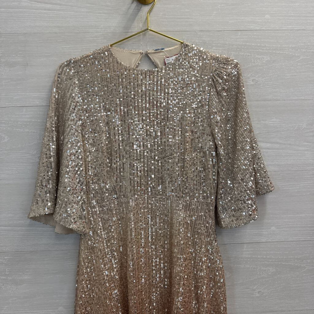 Silver/ Gold Ombre Sequin Short Sleeve Dress Small