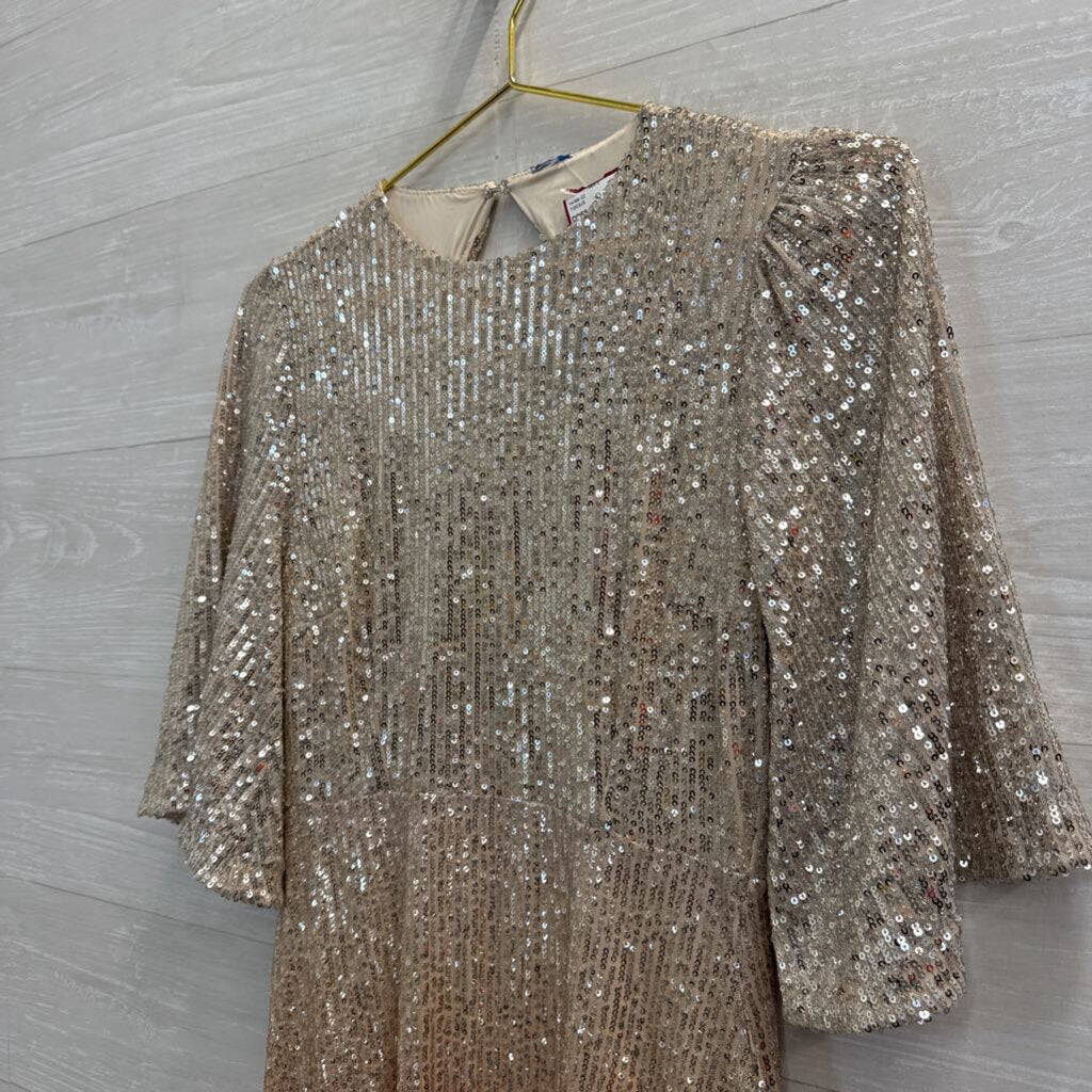 Silver/ Gold Ombre Sequin Short Sleeve Dress Small