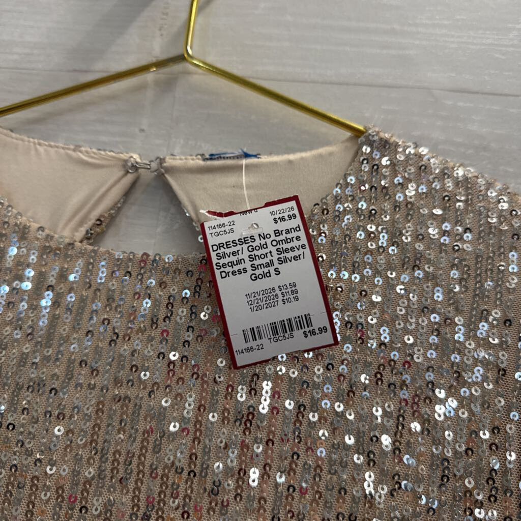 Silver/ Gold Ombre Sequin Short Sleeve Dress Small