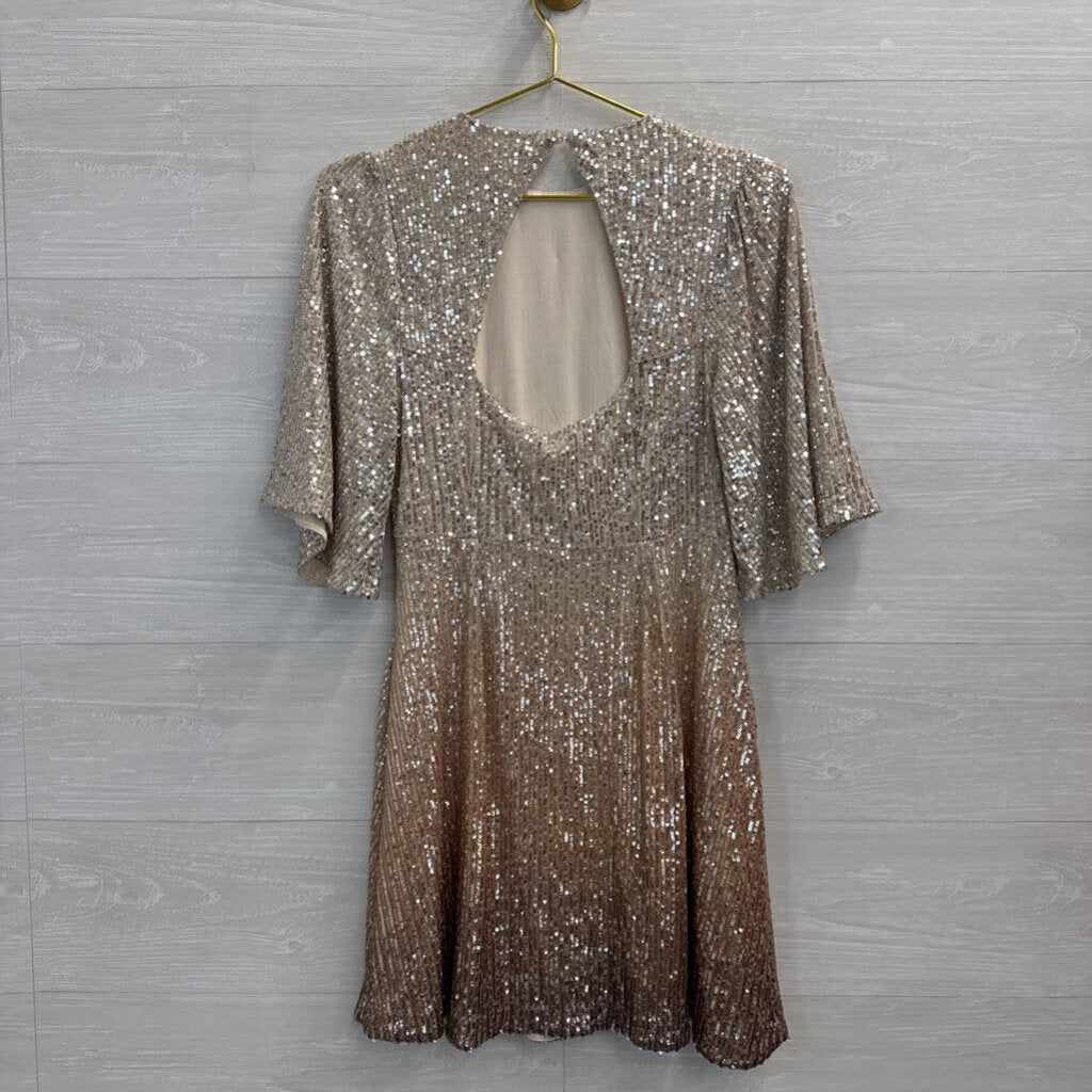 Silver/ Gold Ombre Sequin Short Sleeve Dress Small