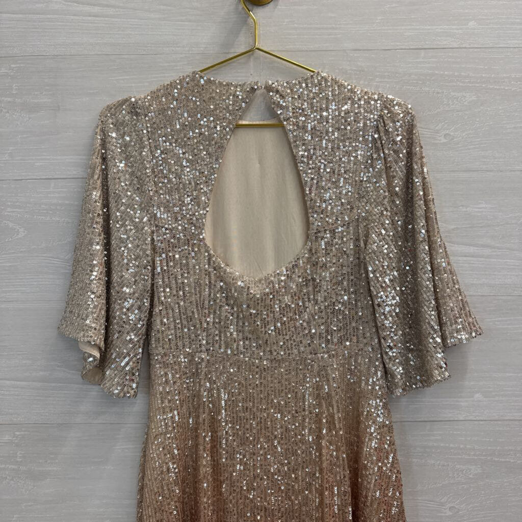 Silver/ Gold Ombre Sequin Short Sleeve Dress Small