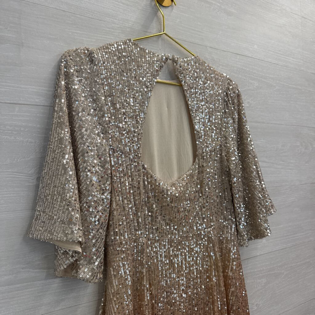 Silver/ Gold Ombre Sequin Short Sleeve Dress Small