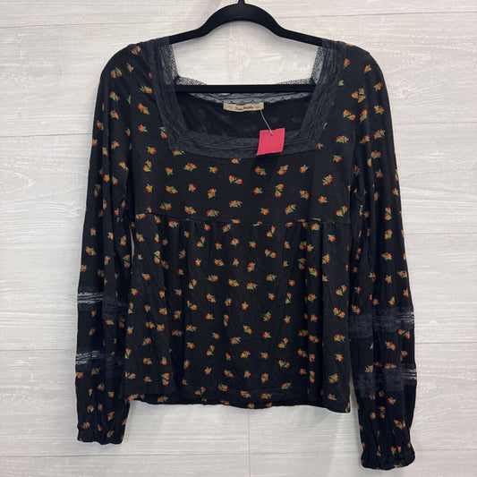 Free People Black/ Multi Floral Print Long Sleeve Top Large