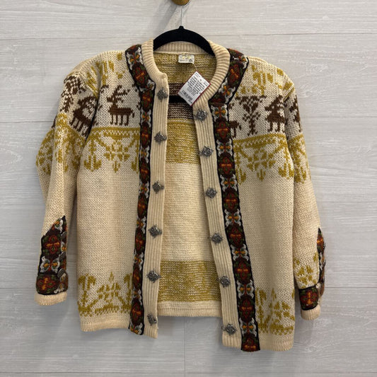 Vintage Dirdalstrikk Cream/ Multi Wool Nordic Reindeer Cardigan Sweater 38
