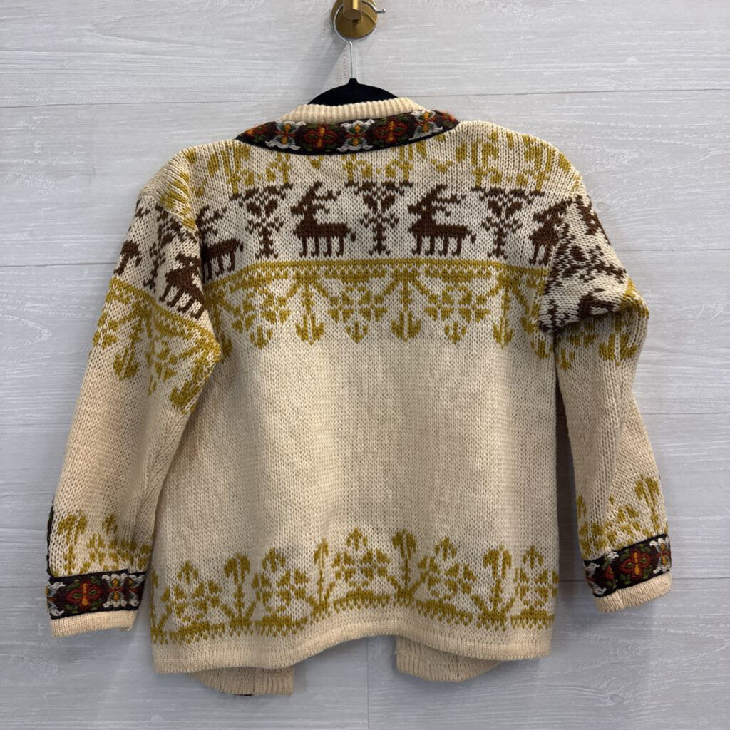 Vintage Dirdalstrikk Cream/ Multi Wool Nordic Reindeer Cardigan Sweater 38
