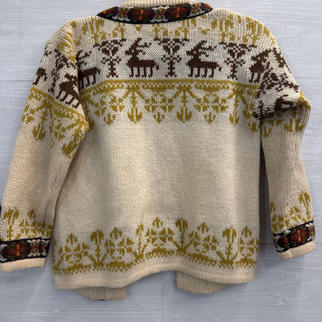 Vintage Dirdalstrikk Cream/ Multi Wool Nordic Reindeer Cardigan Sweater 38