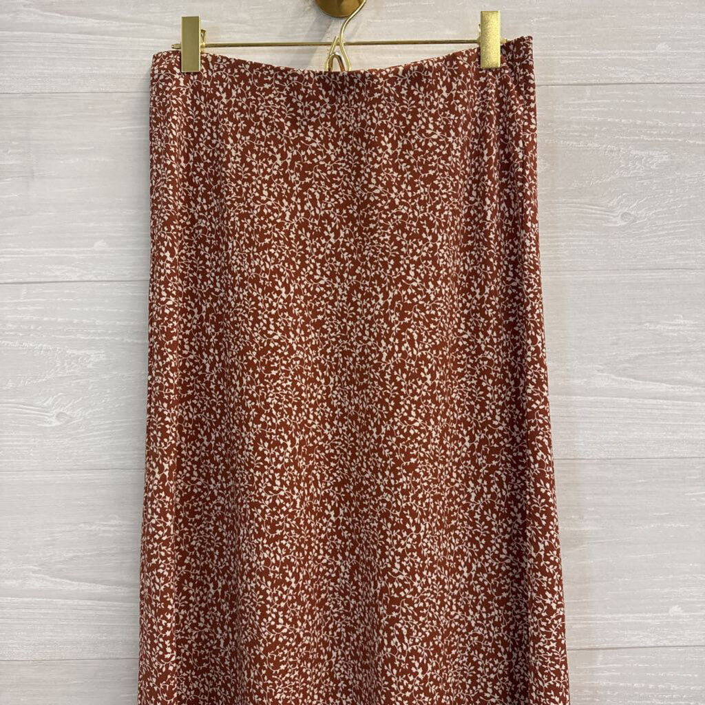 Becool Brown/ White Print Midi Skirt Small