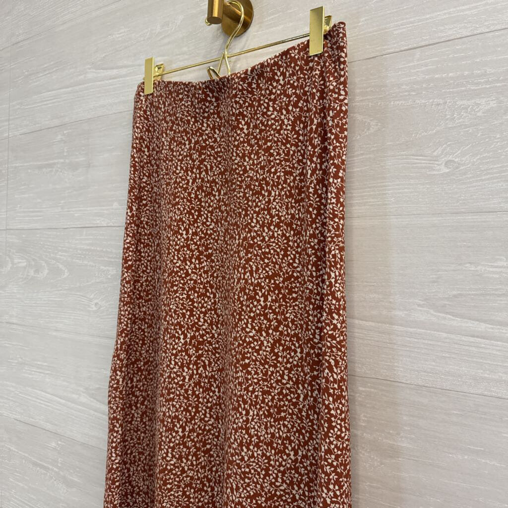 Becool Brown/ White Print Midi Skirt Small