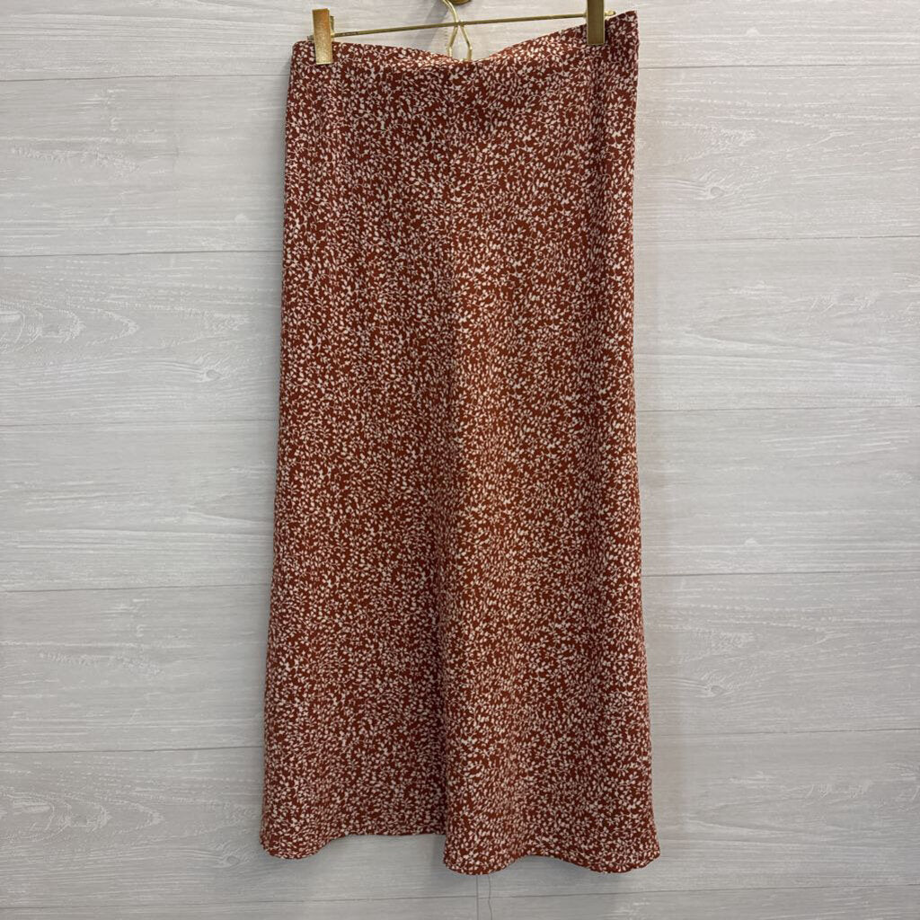 Becool Brown/ White Print Midi Skirt Small