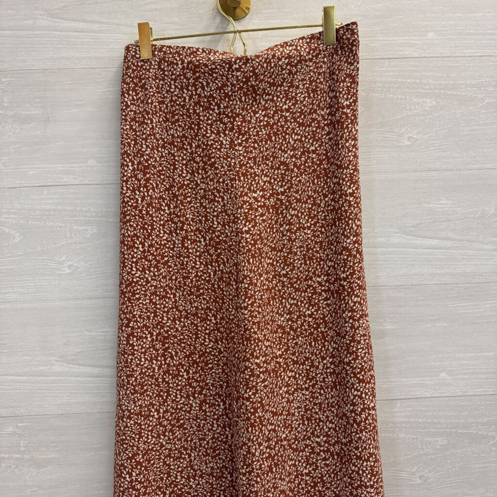 Becool Brown/ White Print Midi Skirt Small
