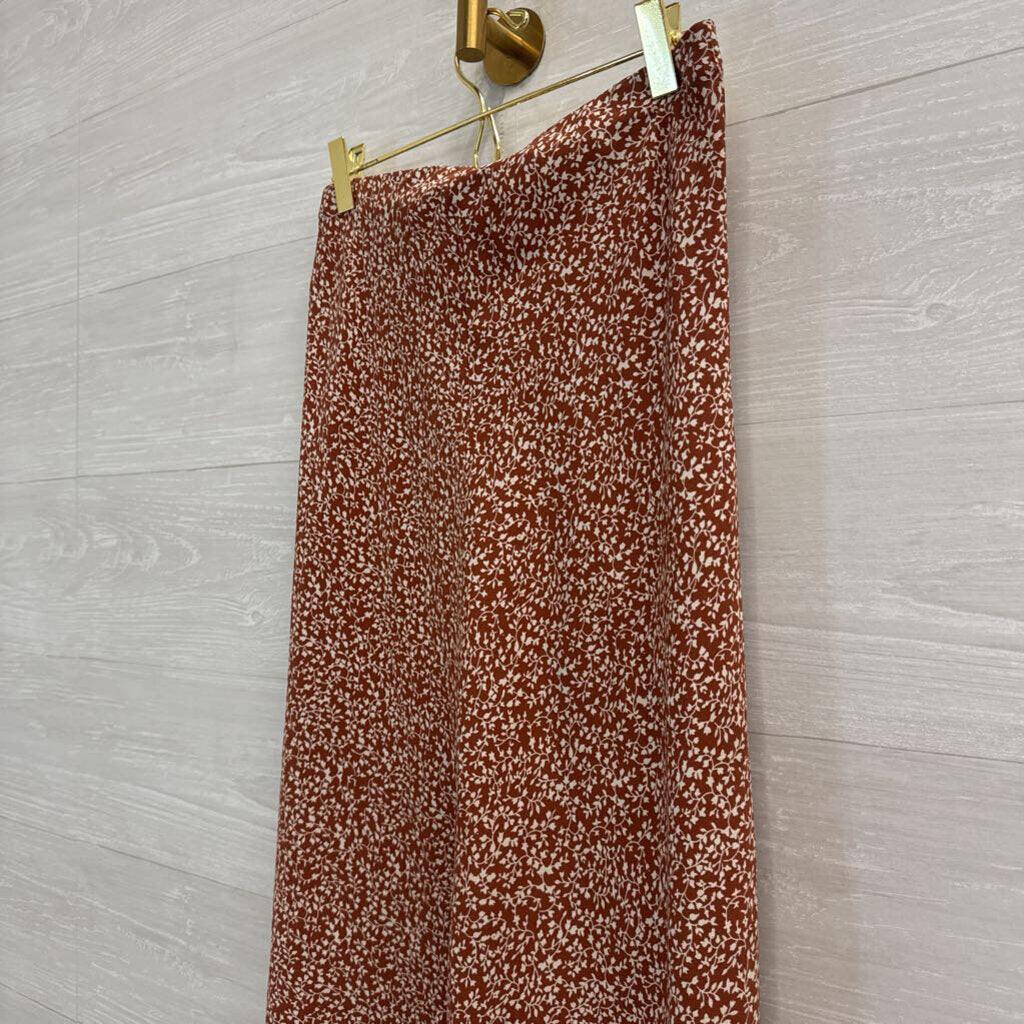 Becool Brown/ White Print Midi Skirt Small