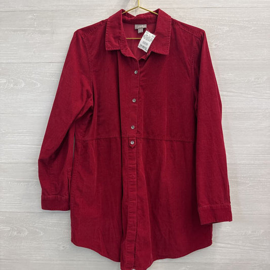 J Jill Red Corduroy Long Sleeve Button Down Top Large