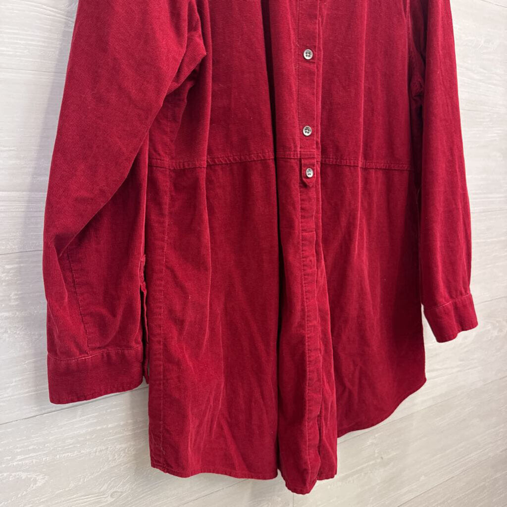 J Jill Red Corduroy Long Sleeve Button Down Top Large
