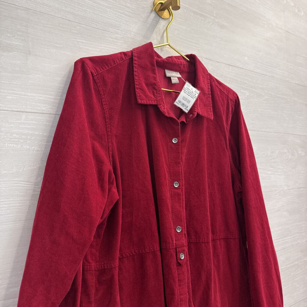 J Jill Red Corduroy Long Sleeve Button Down Top Large