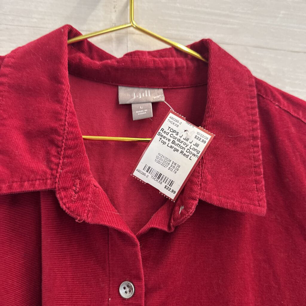 J Jill Red Corduroy Long Sleeve Button Down Top Large