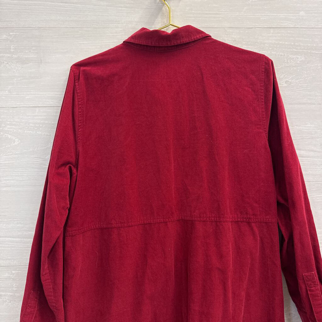 J Jill Red Corduroy Long Sleeve Button Down Top Large