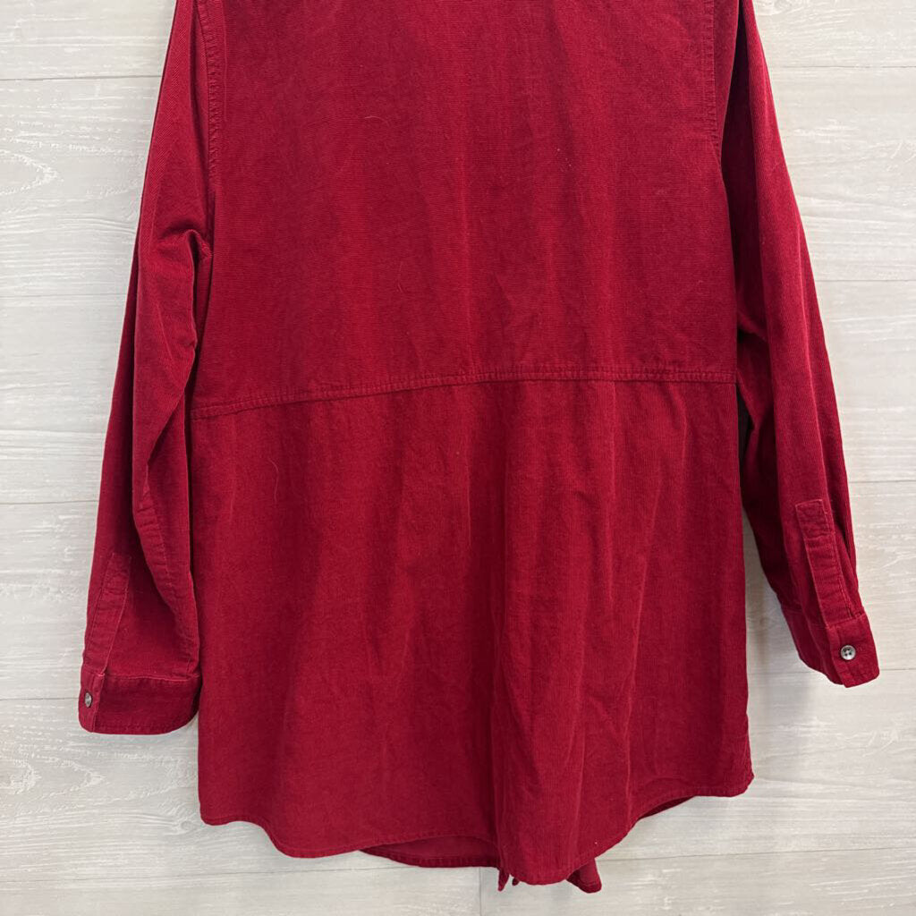 J Jill Red Corduroy Long Sleeve Button Down Top Large
